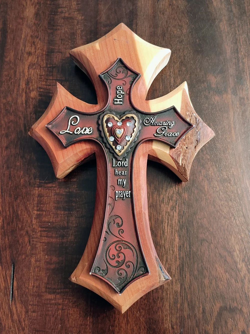Wooden Inspirational Prayer Cross Wall Art in Brown